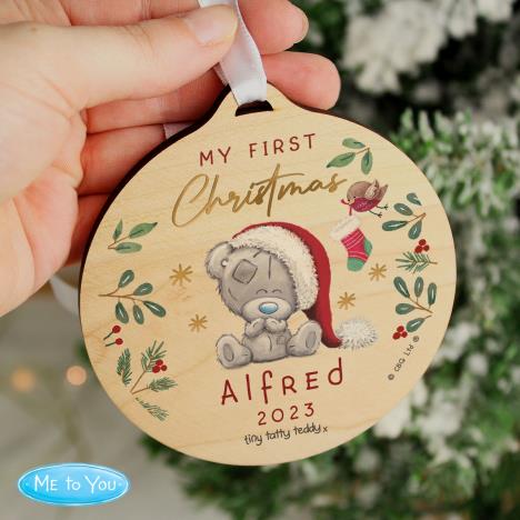Personalised First Christmas Me to You Wooden Decoration Extra Image 2